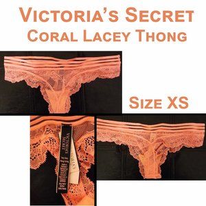 Victoria's Secret Coral Pink Lacey Thong Sz XS